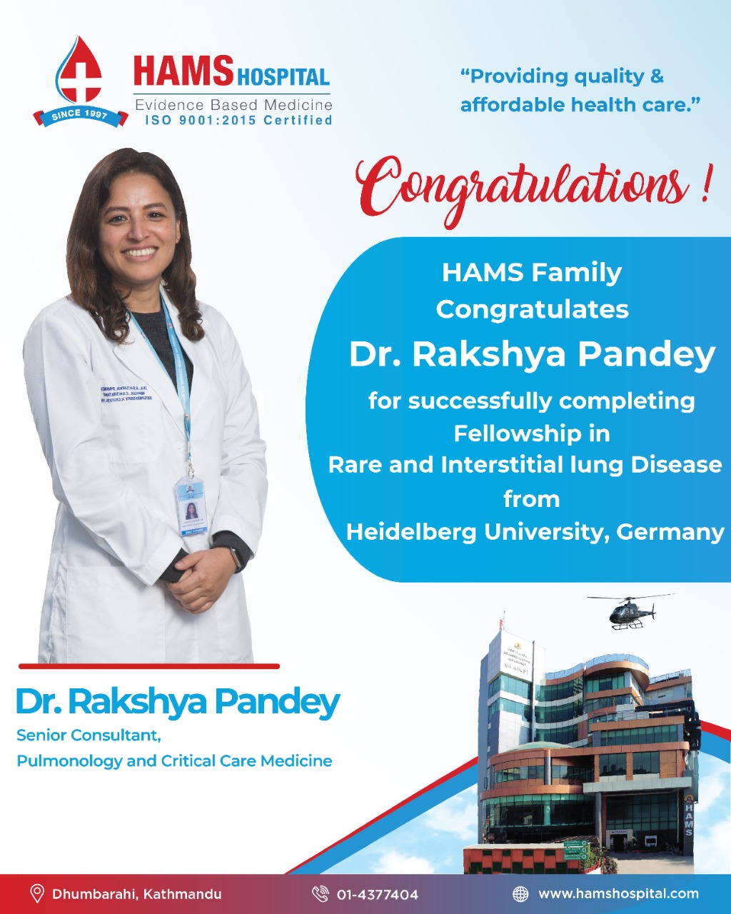 Hams family congratulates Dr. Rakshya Pandey